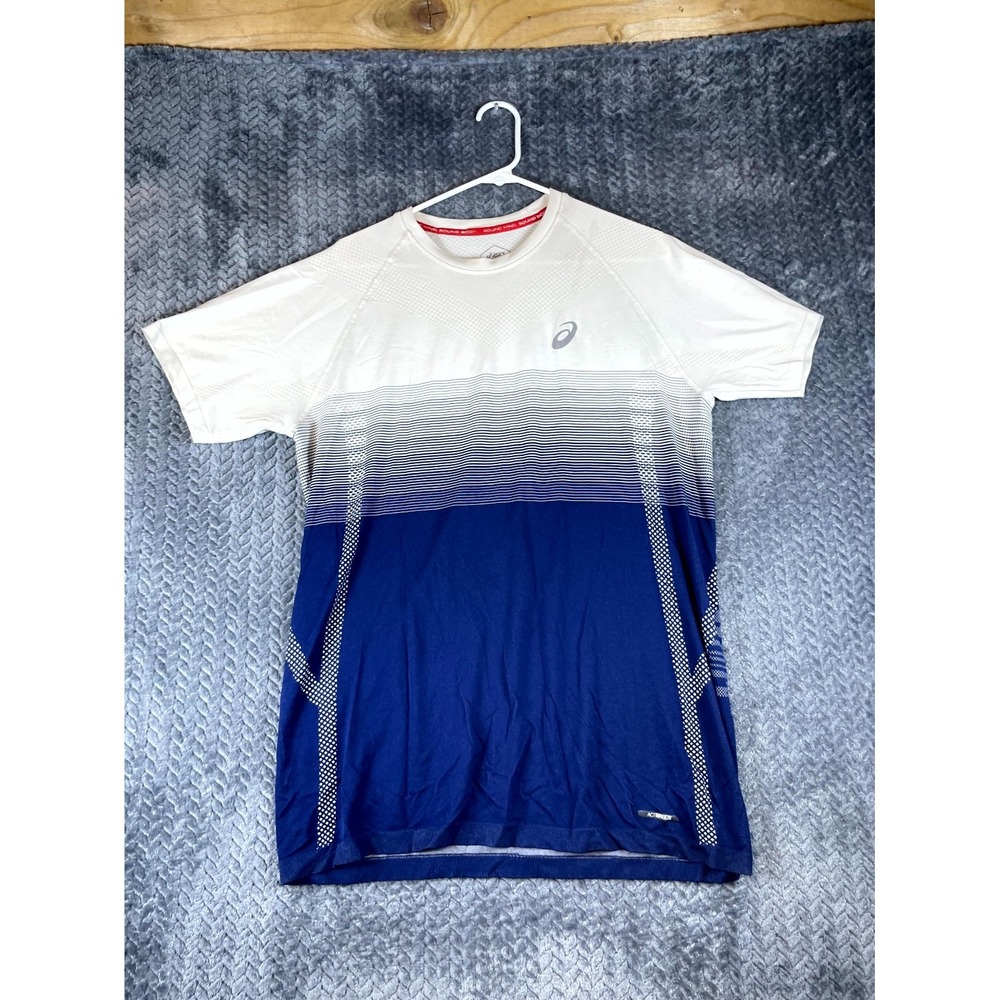 Asics Seamless T Shirt Mens XL White Blue Actibreeze Running Sport Raglan Sleeve